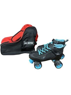 Pacer GTX 500 Roller Skates Size 8 Mens Black Teal Speed Derby Quad & Travel Bag